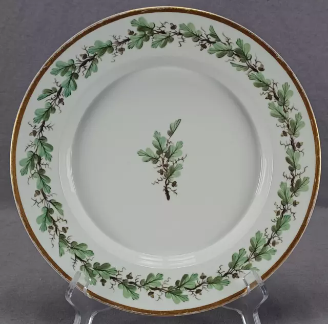 Early 19th Century Furstenberg Hand Painted Green Acorns Gold 9 1/2 Inch Plate A