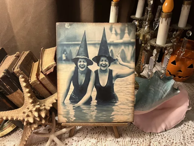 Beach Witches, Whimsy Halloween, Kitschy, Handcrafted Plaque / Sign #2