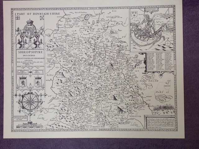 SHROPSHIRE 1610 MAP by John Speed - Uncoloured £6.99 - PicClick UK
