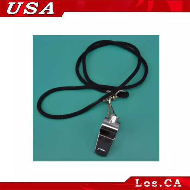 High Quality Black Lanyard Metal Referee Whistle Football Soccer Sports