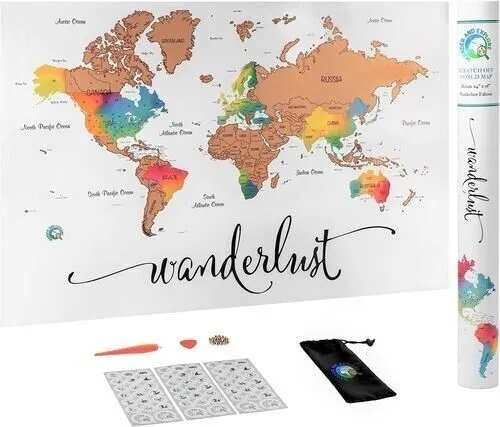 Scratch Off Map of The World | Watercolor Wanderlust Edition | XL Size 24" x 36"