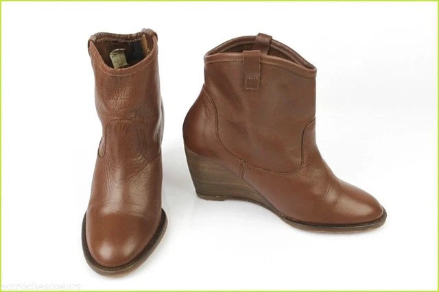 Bottines Boots TEXTO Talons compensés Cuir Marron T 36 TBE