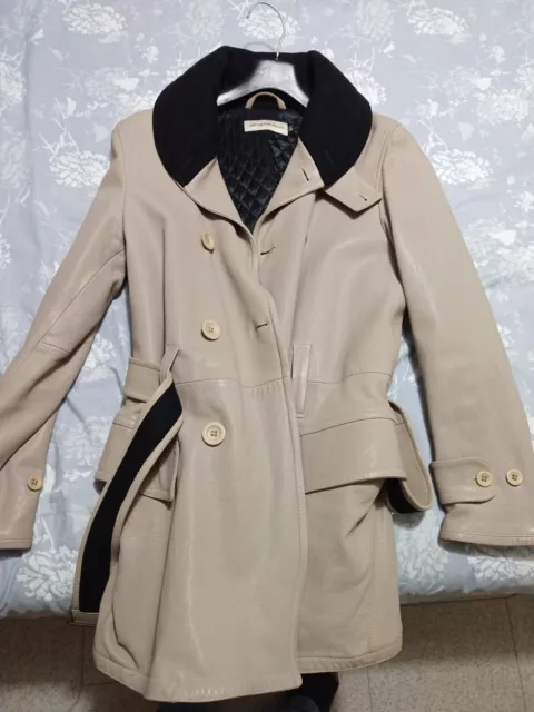 CAPPOTTO EMPORIO ARMANI uomo vera pelle beige e nero EUR 50 00
