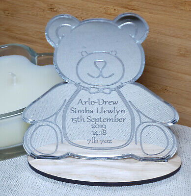 Personalised New Baby Christening Gift Teddy Bear Silver Keepsake Boy Girl