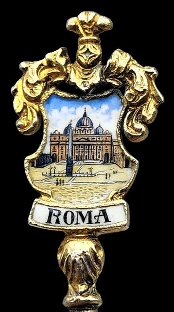VINTAGE Gold Wash Sterling Silver / Enamel Souvenir Spoon ROMA