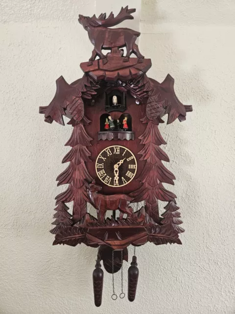 Handcrafted German Black Forest Cuckoo Clock - Deer with dancing stage