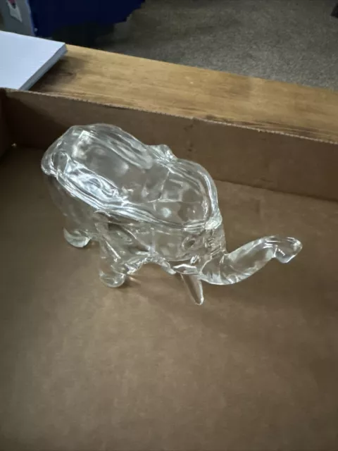 Vintage Tiara Indiana Clear Glass Elephant Lidded Covered Candy Dish Trinket Box