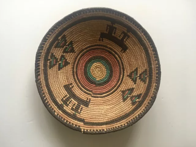 African Hausa Tribal Handmade Polychrome Tray Coil Basket Wall Decor Folk Art L