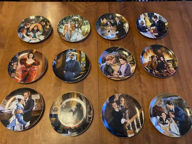 Vintage Gone With The Wind 8” Porcelain Plates Full Set Of 12 Golden Anniversary