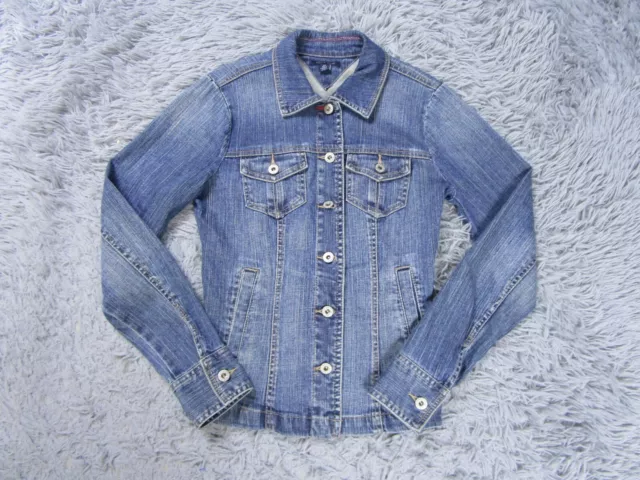 Tommy Hilfiger Blue Jeans Denim Jacket Womens Small Slim Coat Medium Wash Casual