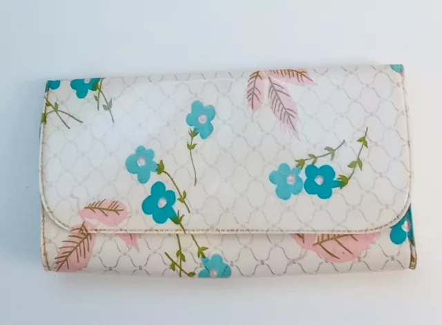 Vintage 1950s Patent Leather Clutch Purse Bag White Pink Blue Gold