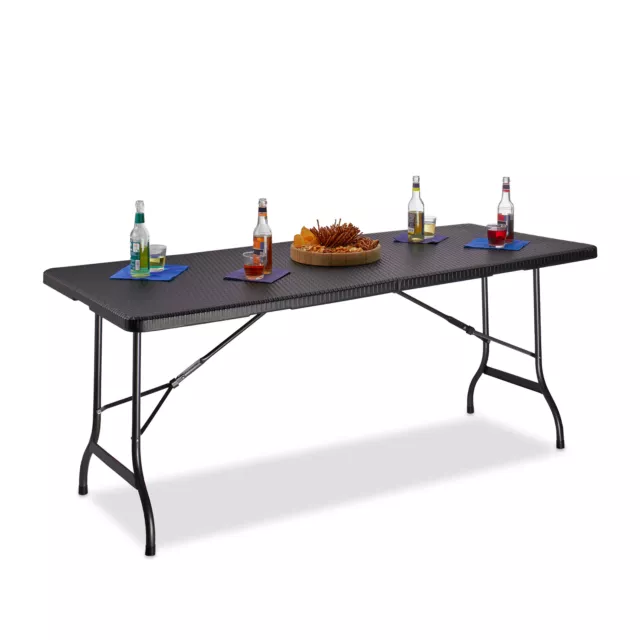 Table de jardin pliable BASTIAN optique rotin grande table pliante poignées