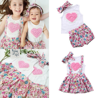 Baby Girl Sister Matching Outfit Heart Tops T-shirt Pants Skirts Valentines Set