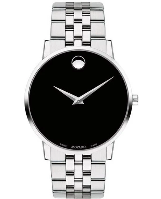 New Movado Museum Classic Concave Dot Black Dial Steel Men's Watch 0607199