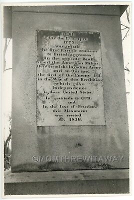 1948 PHOTO MA Massachusetts Concord North Bridge Obelisk Monument Inscription