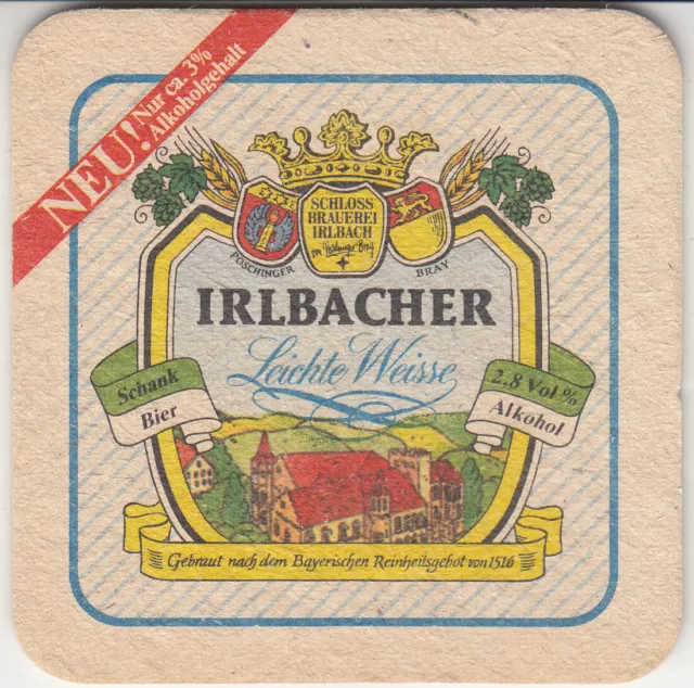 *Bierdeckel*Schlossbrauerei Irlbach*Neues Bier: Irlbacher Leichte Weisse