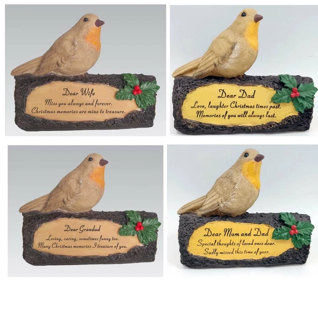 Memorial Robin On Log Christmas Sentimental Grave Verse Plaques Funeral Tributes