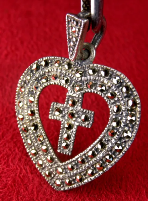 Vintage Sacred Heart of Jesus Immaculate Heart of Mary Sterling Cross Pendant