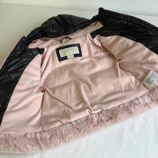 Cappotto Michael Kors Imbottito Tampone Pelliccia Finta Nero e Rosa 18 mesi 3