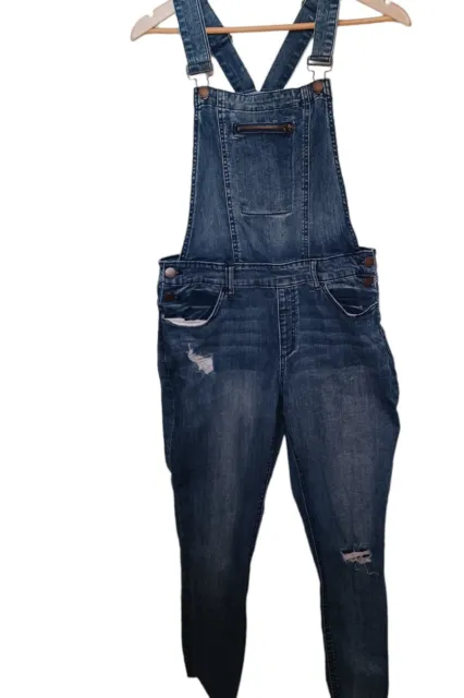 Refuge Blue Denim Skinny Overalls Distressed Y2k Hip Hop SIZE 10