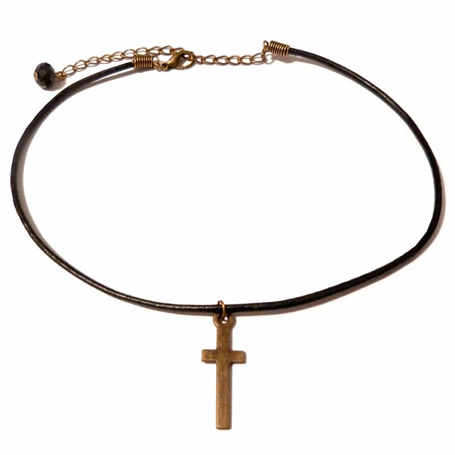 Collier Ras Du Croix Vintage – Émail Sur Métal, Style Bohème Années 70, Occasion