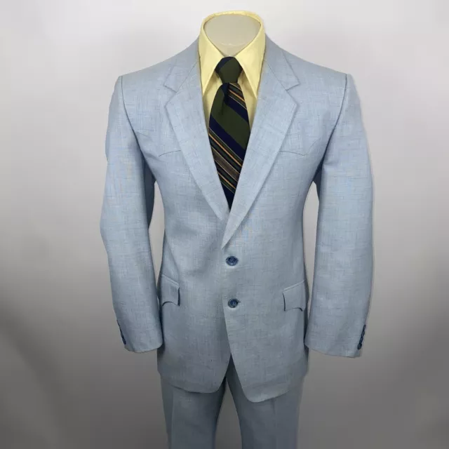 Mens Western Suit 44 Jacket 36 30 Pants Disco Rockabilly Blue Vintage 60s 70s