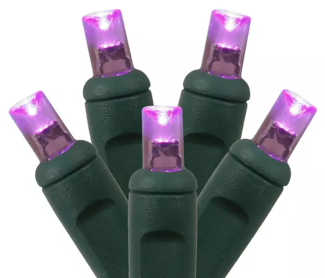 PURPLE LED Mini Christmas Lights Wide Angle 5mm Green Wire Set Of 70 24 ft