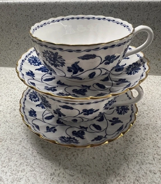 Set Of 2 Spode Blue Colonel Squat Tea Cup And Saucer