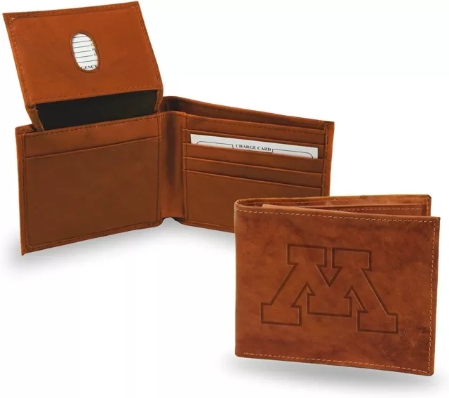 University of Minnesota Golden Gophers Premium Brown Leather Wallet, Bifold...