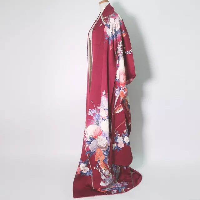 9161D5 Silk Japanese Kimono Furisode Peony Ajisai Tall
