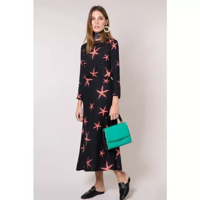 BNWOT NEW Rixo Alice Starfish Coral Black Midi Dress Size Medium