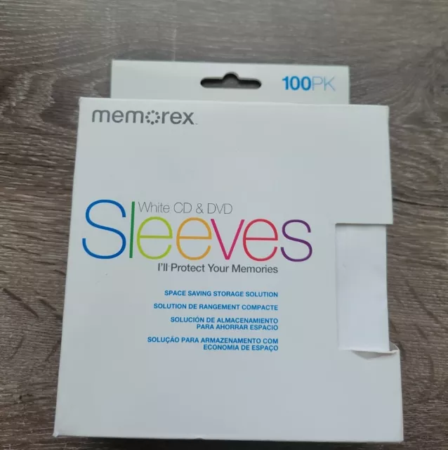 Memorex CD and DVD Sleeves 100 PK White New-Open Box