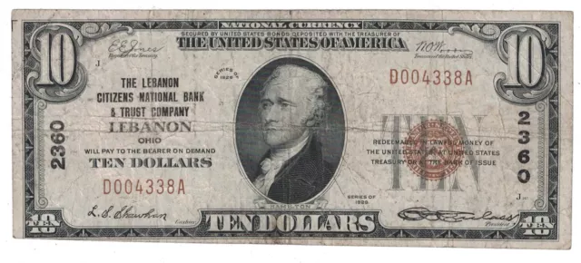 U.S. (Lebanon, OH) - Series of 1929 $10.00 National Currency Banknote