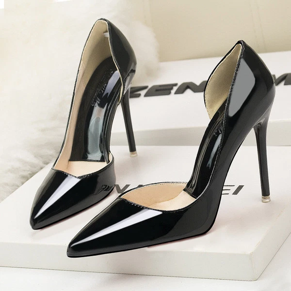 Éscarpins Sandales Femmes 10 CM Élégant Stiletto Noir Cuir Synthetique 9653