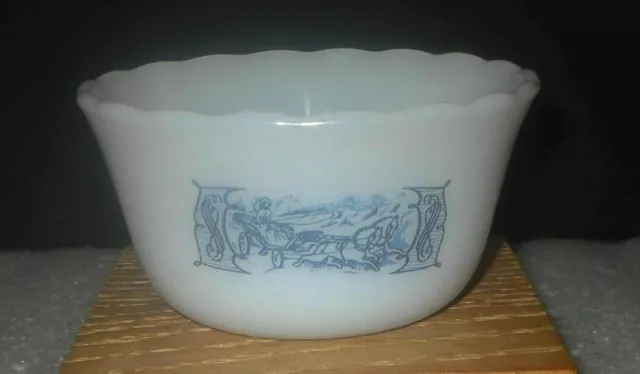 Currier & Ives Milk Glass Custard Cup / Ramekin