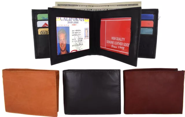 RFID Blocking Leather Mens Bifold Wallet ID Credit Card 2 Center Flap