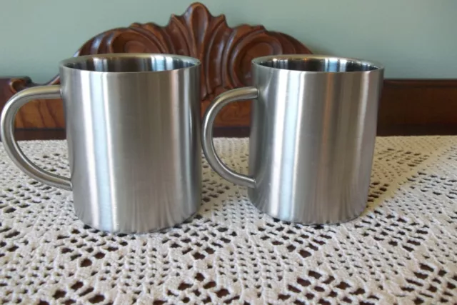 SET Of 2 STAINLESS STEEL Coffee MUG / CUPS~ 12 Ounce~ DOUBLE WALL~CAMPING/Travel