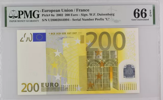 FRANCE 200 Euro 2002 U-serie, Duisenberg Sign, PMG 66 FRANCE 200 Euro 2002 U-serie, Duisenberg Sign, PMG 66