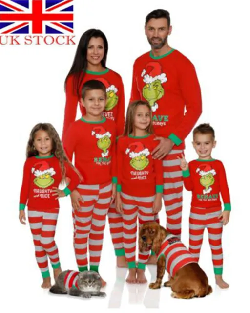 Family Matching The Grinch Christmas Pyjamas Womens Mens Kids PJs Set Gifts 2022