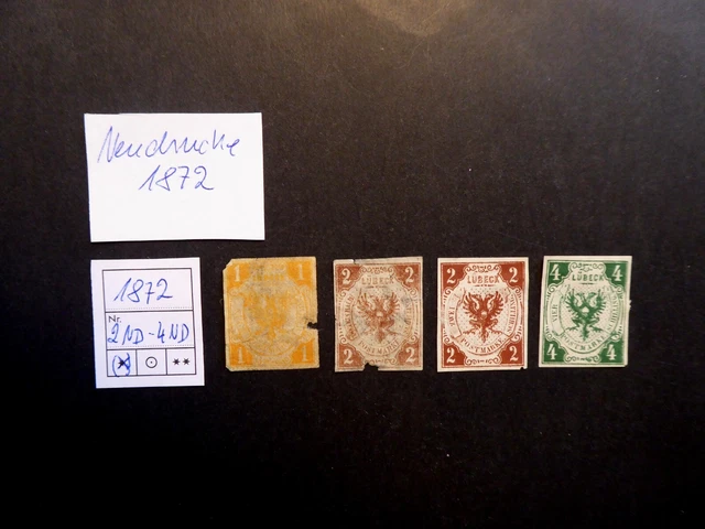 Altdeutschland: LÜBECK 1872: Neudrucke MiNr. 2ND bis 4ND ungebraucht und o.G.