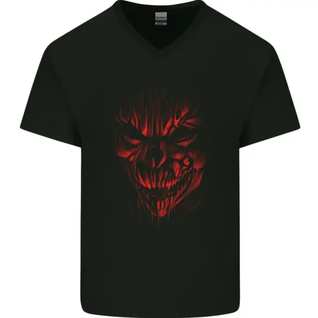 T-shirt da uomo scollo a V cotone scollo a V demon Skull Devil Satan Grim Reaper