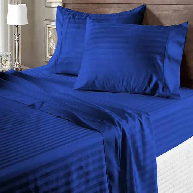 Beautiful Royal Blue Bed Sheet Stripe Extra Deep Pocket 1000-1200 TC 100% Cotton