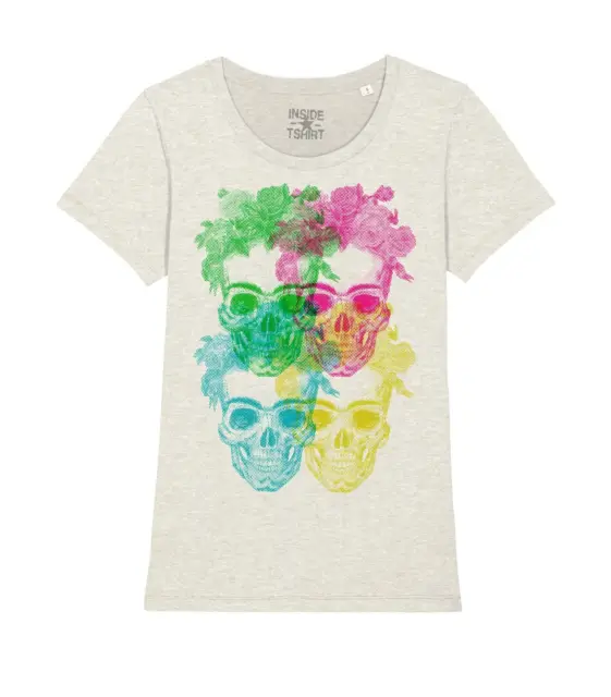 Maglietta Teschio Frida Kahlo Maglia Donna Cotone Art Flowers Skull T-shirt Girl