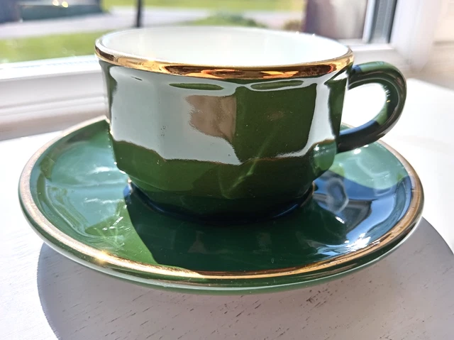 2 APILCO GREEN and gold porcelain coffee cups and saucers in excellent  cond. 8.12 - PicClick UK