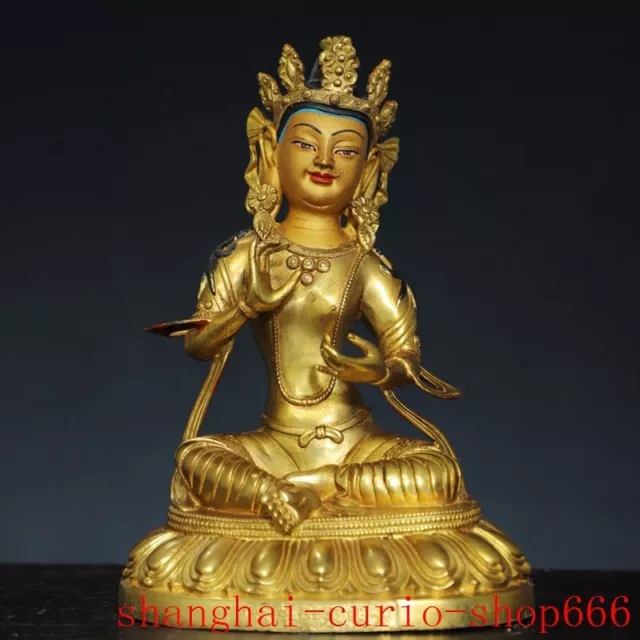 8"old Tibet Buddhism temple bronze Gilt Kwan-Yin GuanYin Goddess Buddha statue