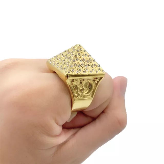 Chunky Diamand pyramid ring iced out 18k gold plated stainless steel  NO Tarnish