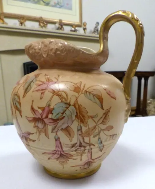 Rare old Crown Devon Blush Jug with Fuchsia pattern & Gilt Detail Superb