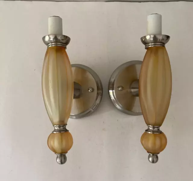 Pair Chrome/Frosted Glass Sconce  Wall Light Fixtures Bathroom-Hall-Bedroom