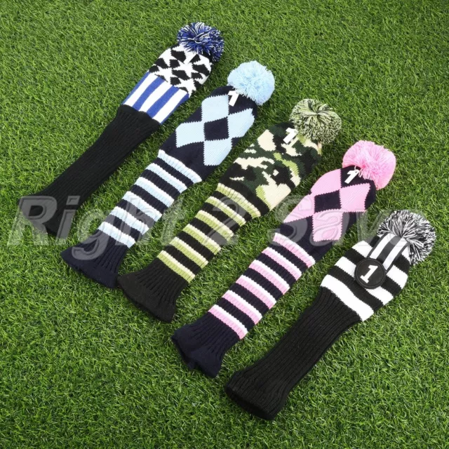 3Pcs Knitted Fabric Headcover Golf Club Protector for Driver Fairway Hybrid Wood