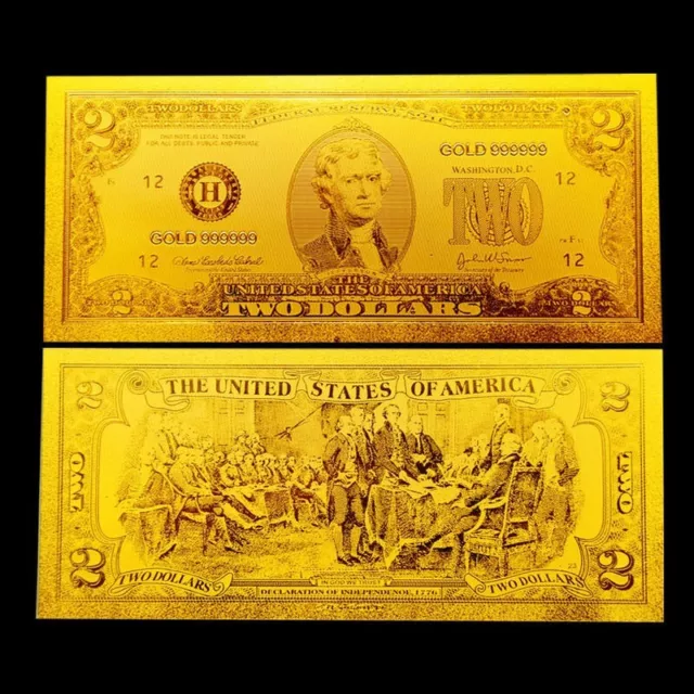 Usa Banknote P-382 $2 George Washington 1963 Two Us Dollar Gold Foil New Mint